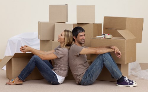 Packed moving boxes ready for a removals van service